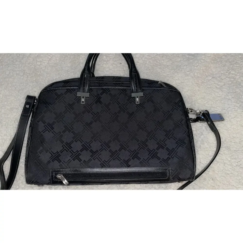 TUMI Black T Monogram Jacquard Leather Laptop Briefcase Travel Carry On